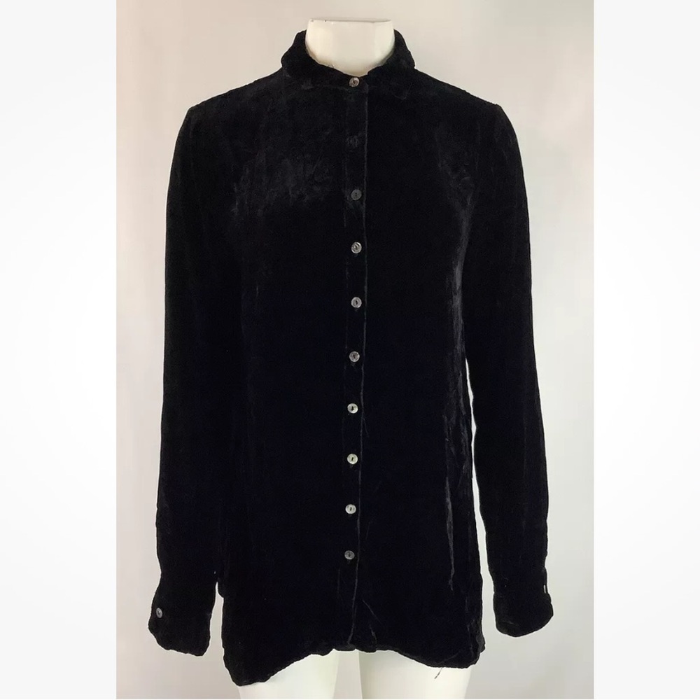 Cut Loose Sz S Velvet Button Long Sleeve Top Black Collared Whimsigoth Look